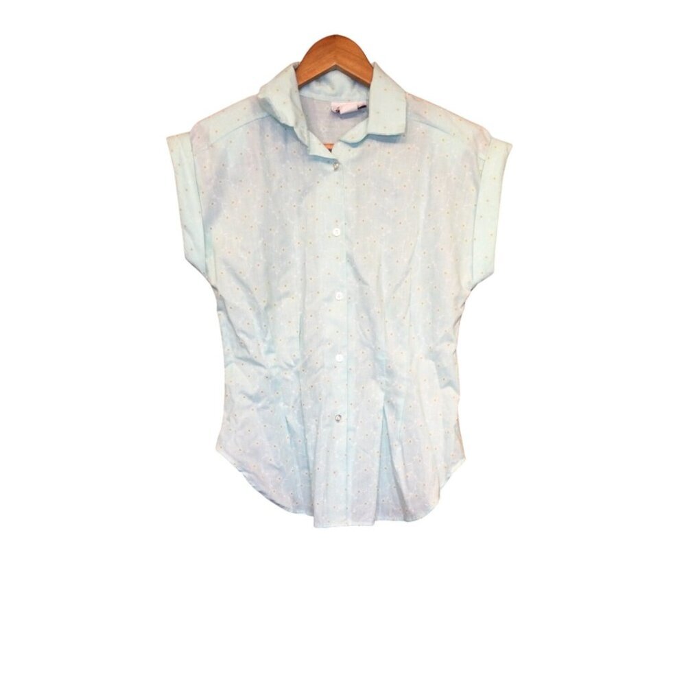 Vintage Eyelet Blouse Floral Short Sleeve Button Up Shirt Fairycore Feminine